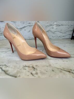 Christian Louboutin Pigalle Follies 100 Nude Patent Red Bottom Heels